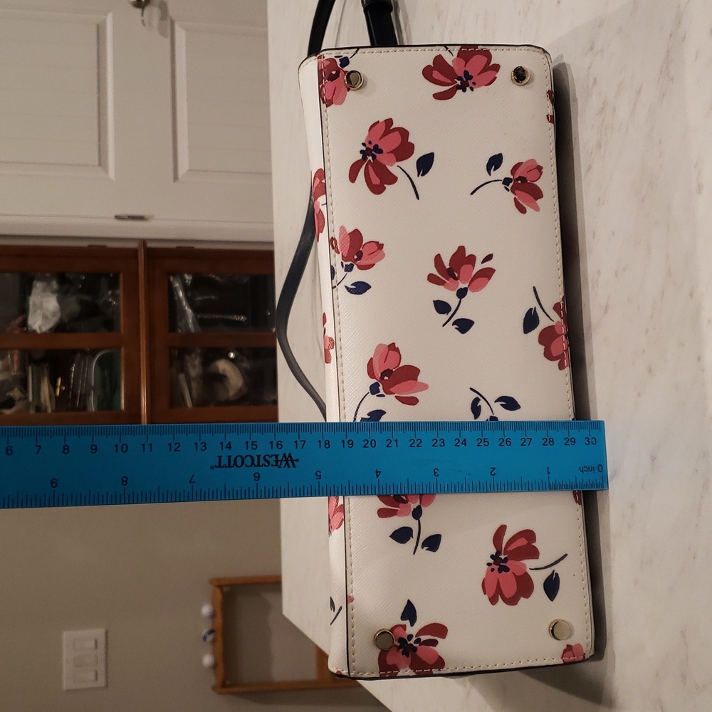 Kate Spade White/Navy/and Red Floral Satchel Size Medium - Picture 6 of 11